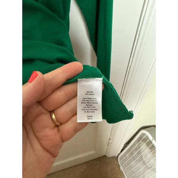 Talbots Green Ruffle Bow Neck Silk Cotton Lightweight Sweater Women's XL Petite - Picture 6 of 7